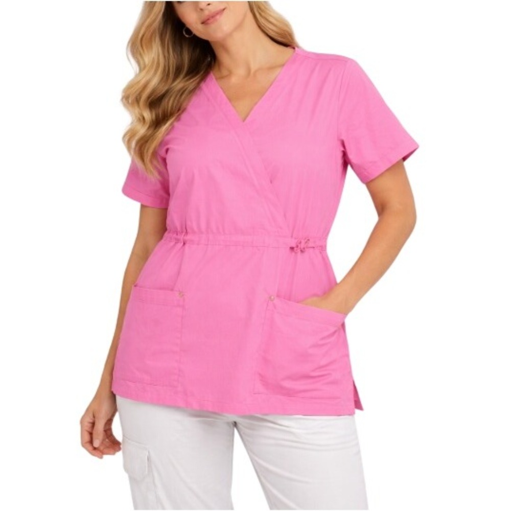Koi‎ by Kathy Peterson Women's Wrap V-Neck Butterfly Amy Pink Scrub Top Size 2X